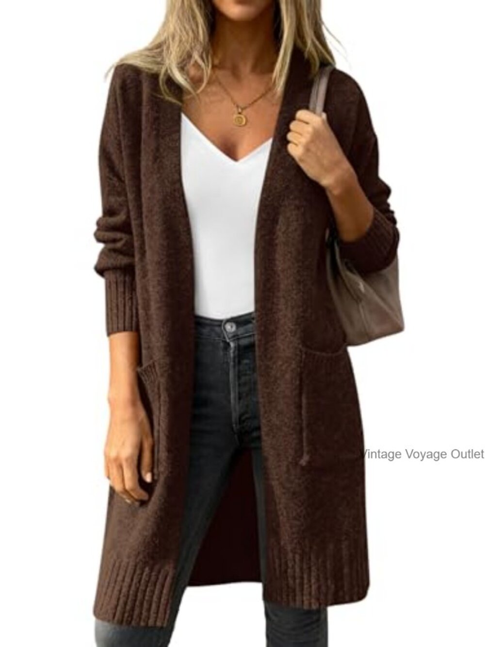 Oversized Open Front Long Knit Cardigan with Pockets